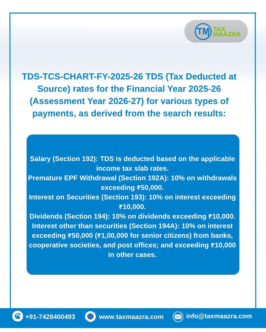 Taxmaazra - Taxmaazra Presents TDS-TCS-CHART-FY-2025-2026 TDS (Tax ...