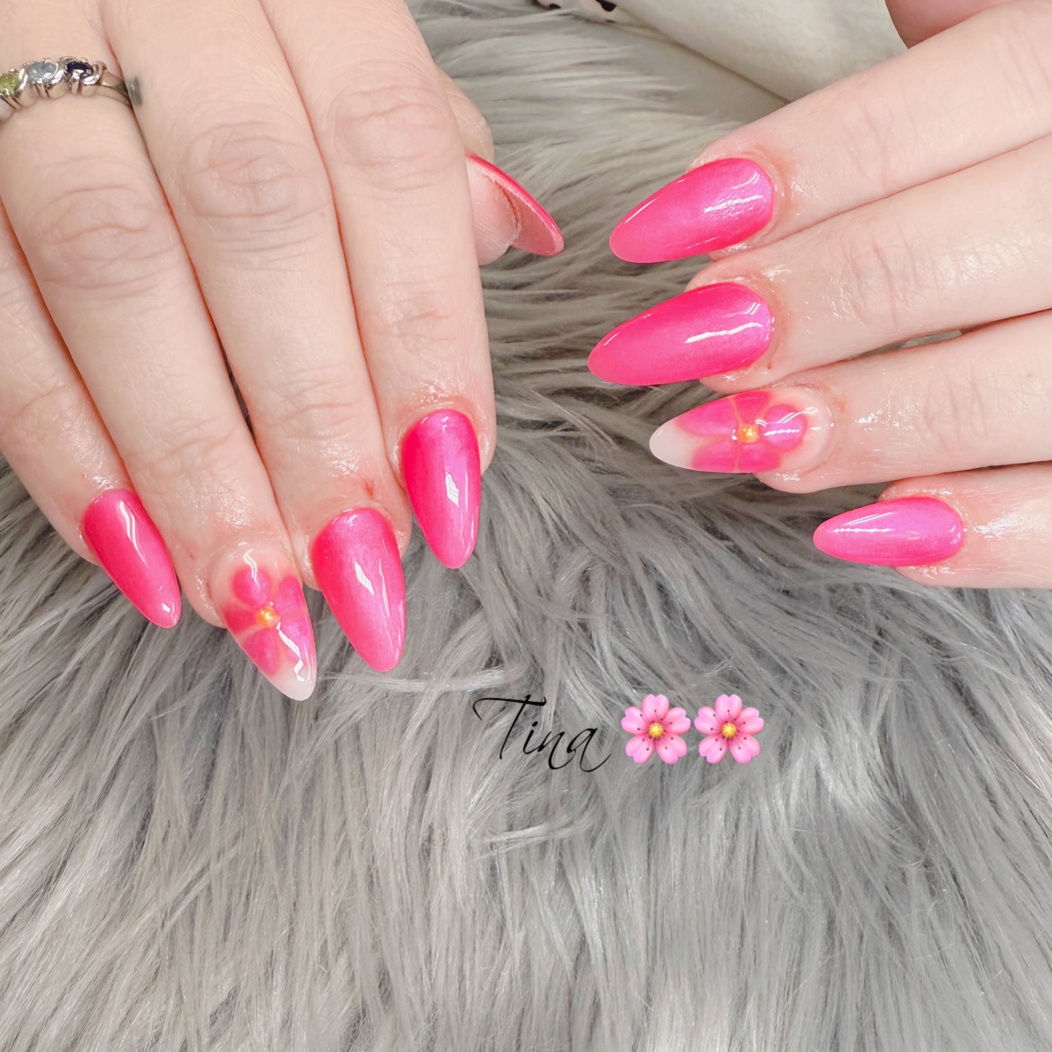 Bringing the heat with these vibrant floral and ombré French tips