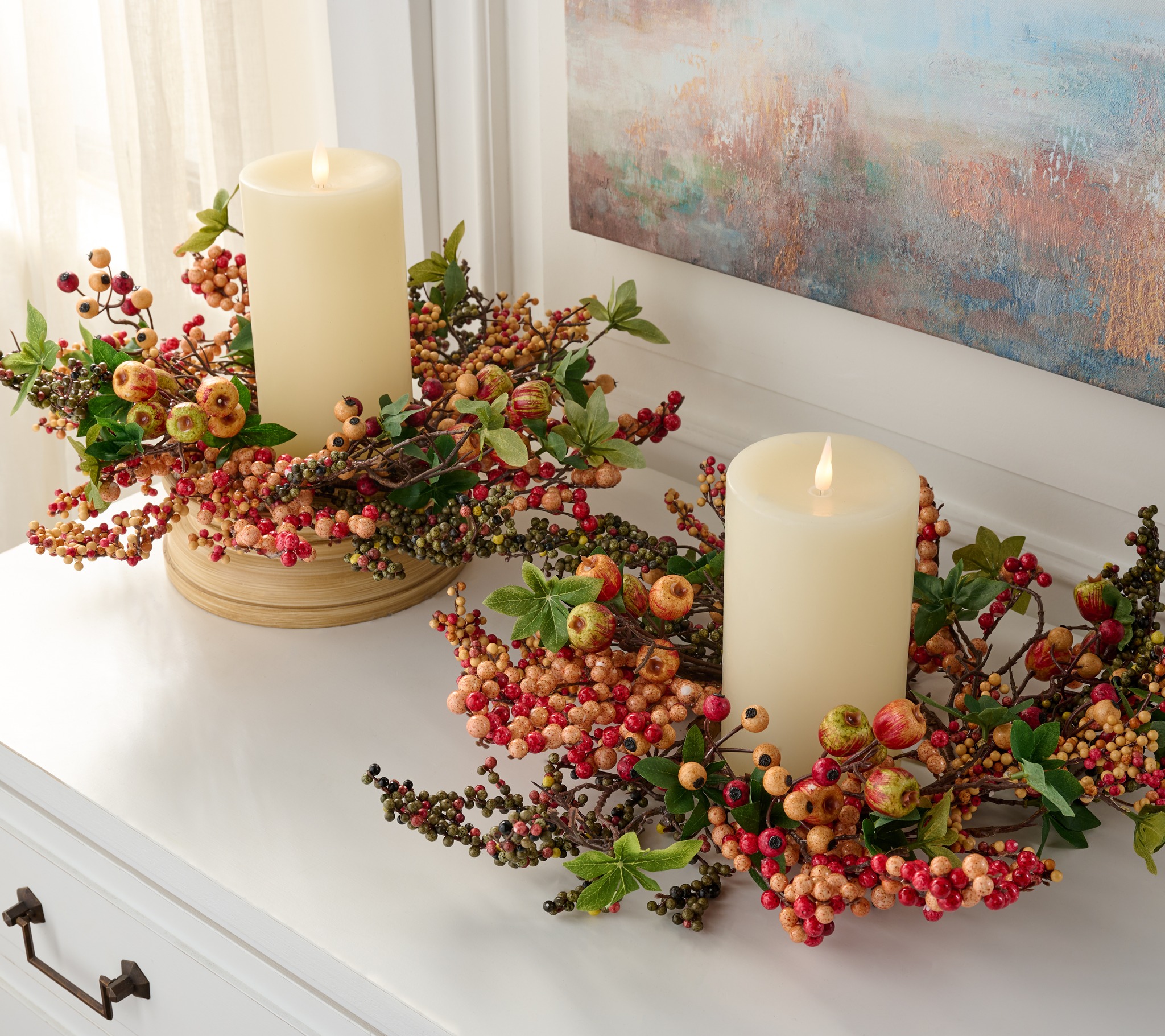 Valerie - H500426 Set of 2 Autumn Berry & Leaf Candle Rings (4.5
