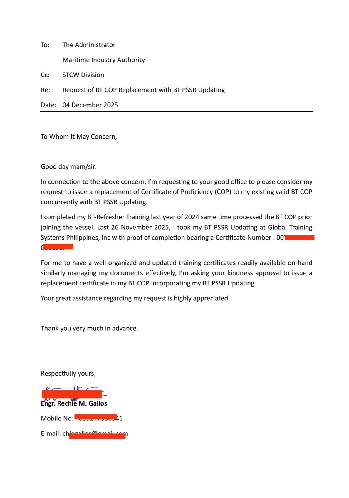 ELECTRO / TECHNICAL OFFICERS of the PHILIPPINES (ETO) | REQUEST LETTER ...