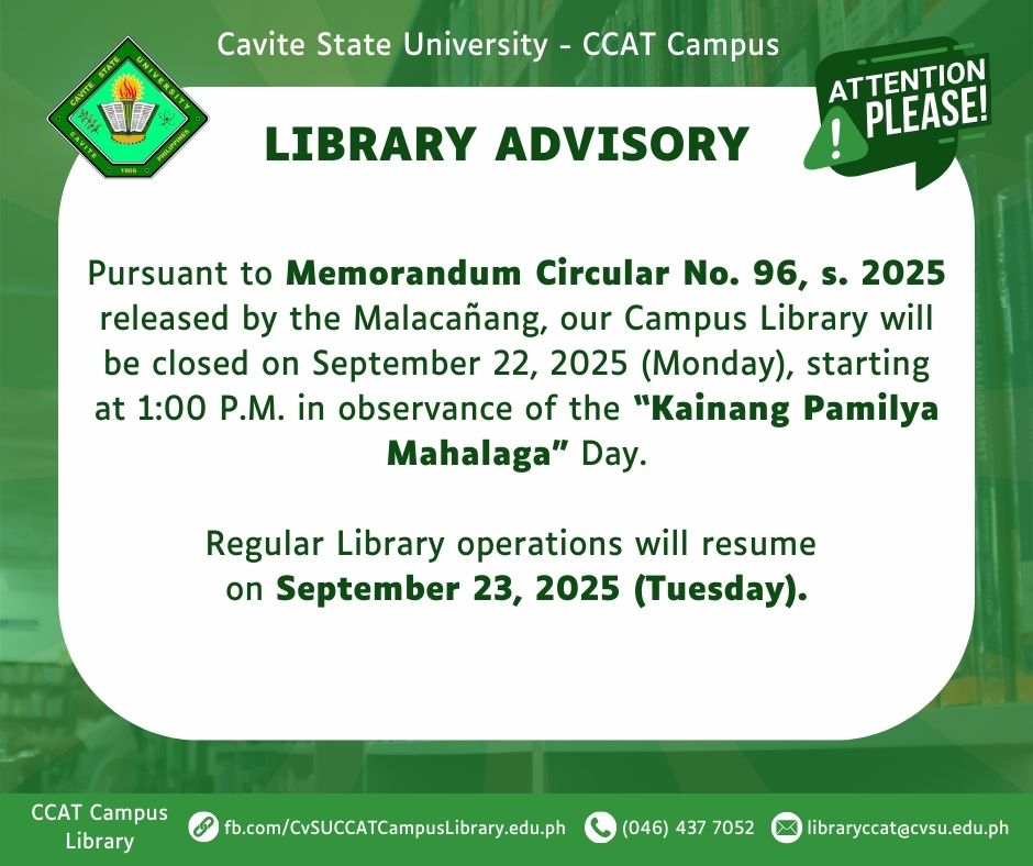 📣 𝗟𝗶𝗯𝗿𝗮𝗿𝘆... - Cavite State University - CCAT Campus Library | Facebook