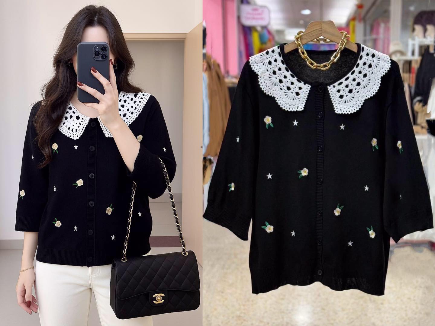 Big-beautyshop - หมดค่ะ 🌺🌸🌼เสื้อไหมพรมแต่งคอปกลูกไม้สีขาว ตัวเสื้อปัก ...