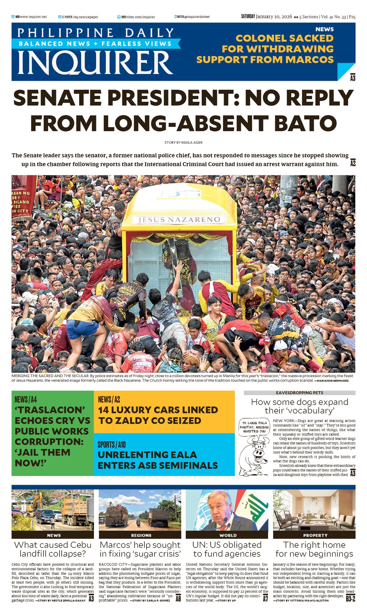 INQUIRER.net - Today's Inquirer front page (January 10, 2026) # ...