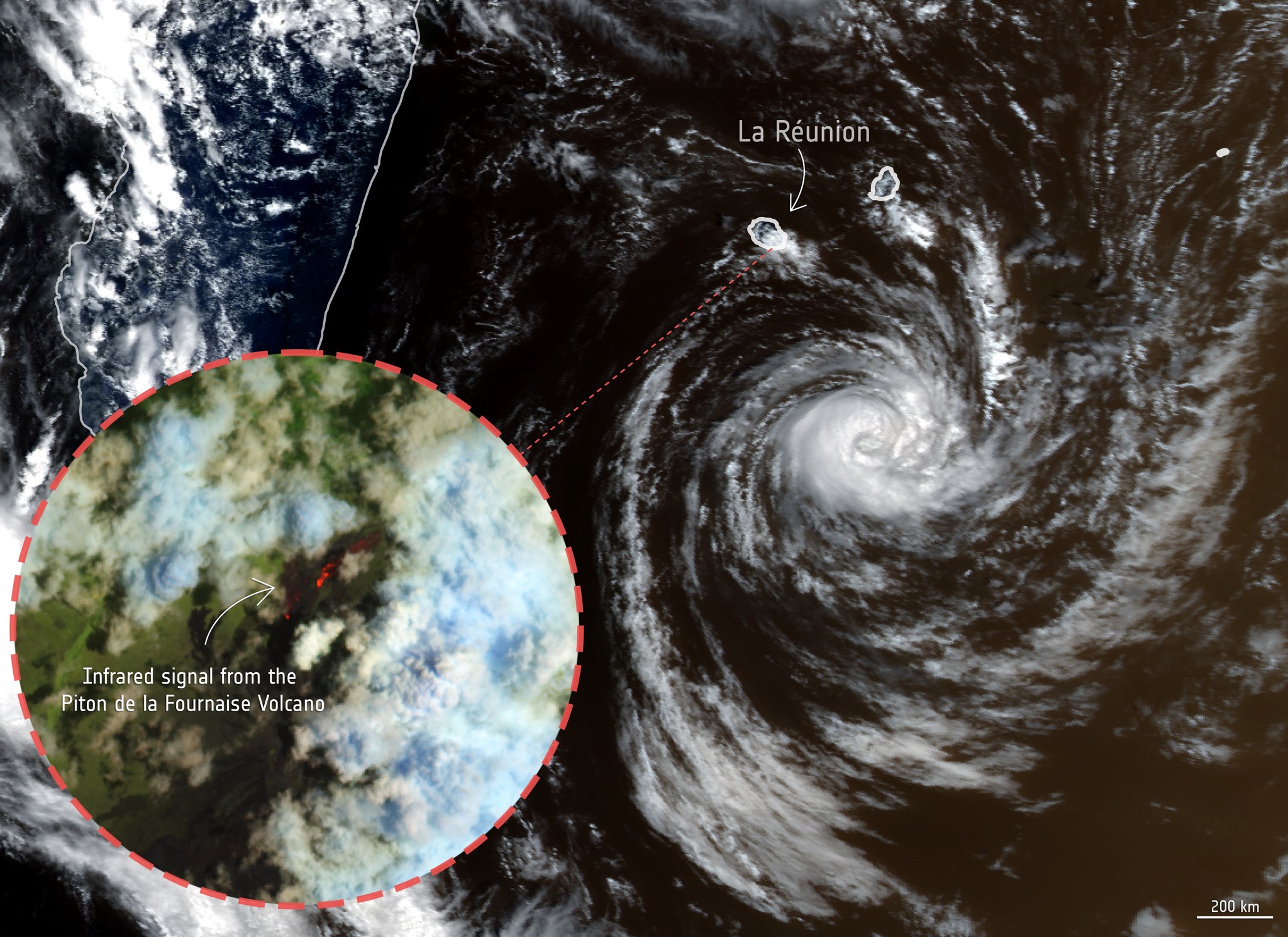 ESA - A cyclone meets a volcano🌋🌪️ Earth Observation satellites ...