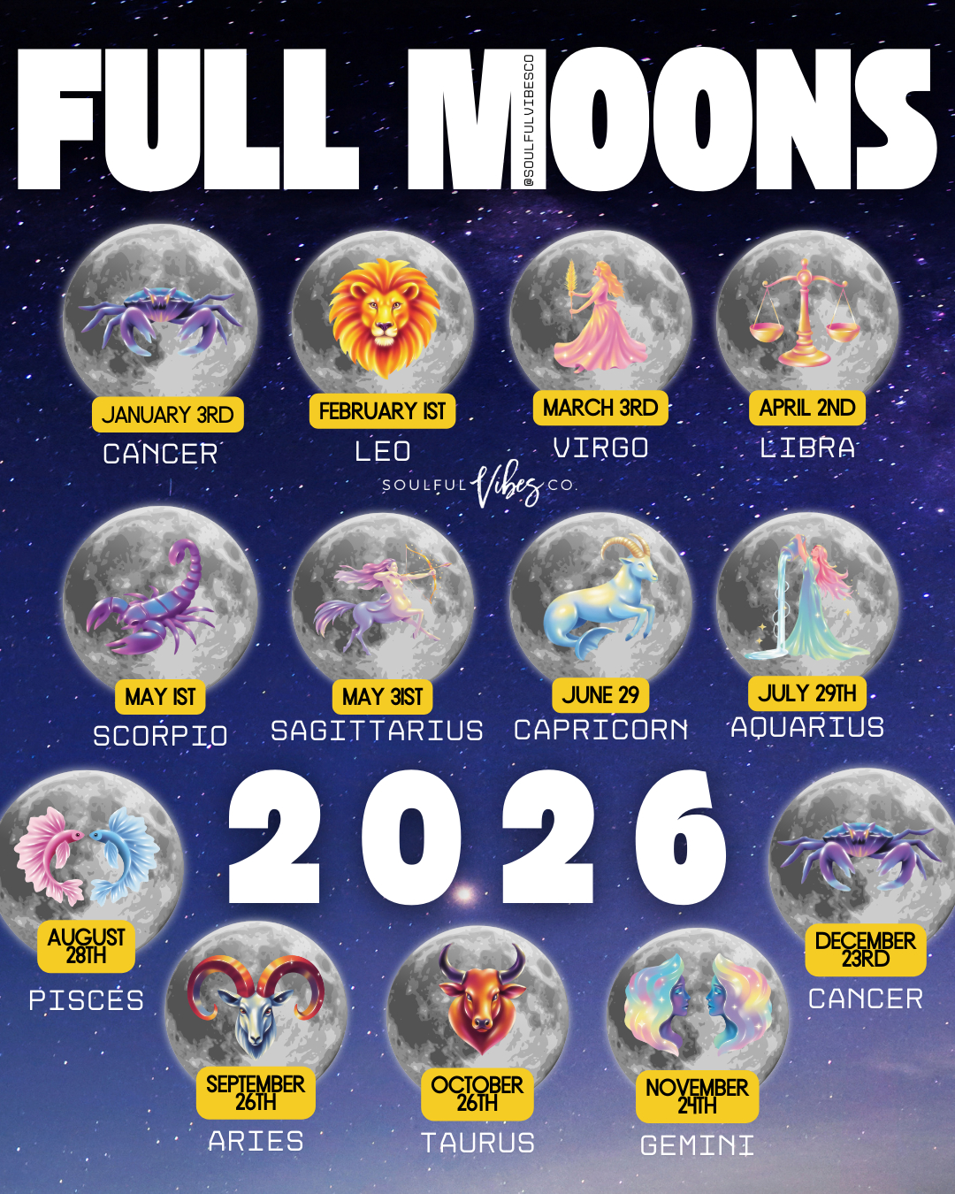 Soulful - 🌕 FULL MOON 2026 CALENDAR 📅 The Full Moon is your cosmic ...