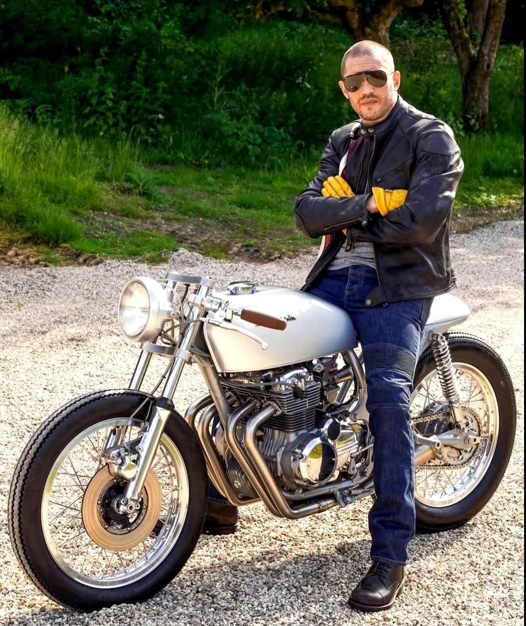 Tom Hardy on 1970s Honda CB 400F ❤️ By- Spitfire Speed Shop