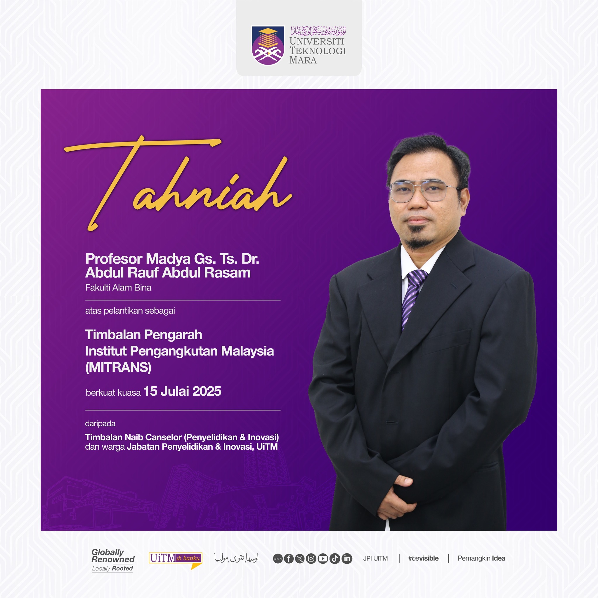 Jabatan - Tahniah diucapkan kepada Profesor Madya Gs. Ts. Dr. Abdul ...