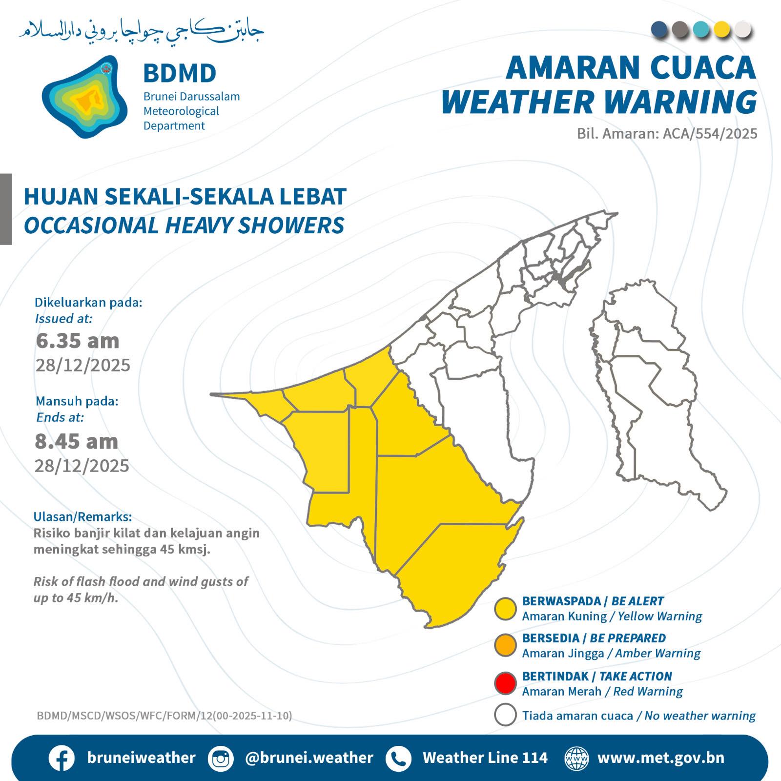 Brunei - PERINGKAT: KUNING (BERWASPADA) ULASAN: 1. Risiko banjir kilat ...