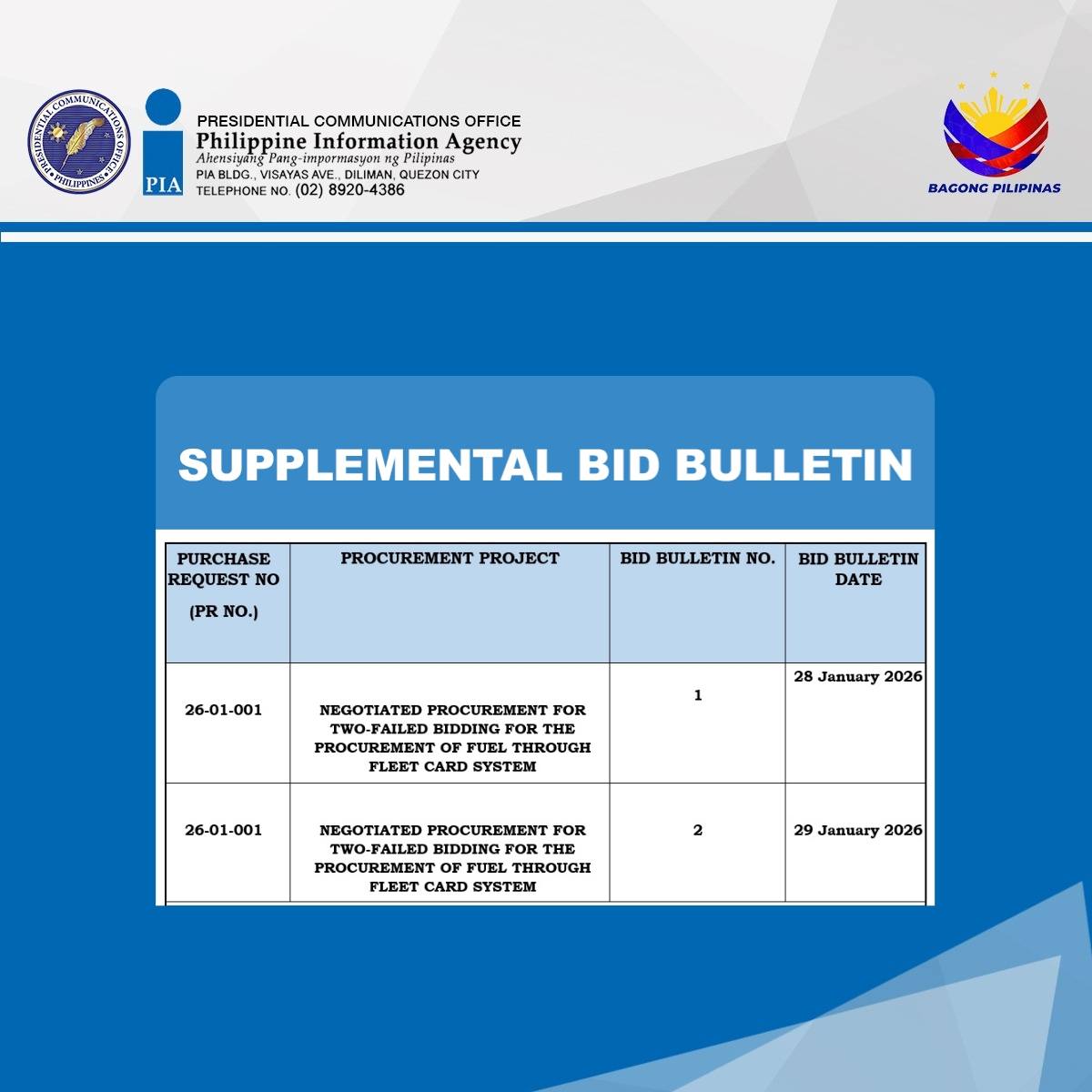 Philippine - Bulletin of Procurement Opportunities (Supplemental Bid ...