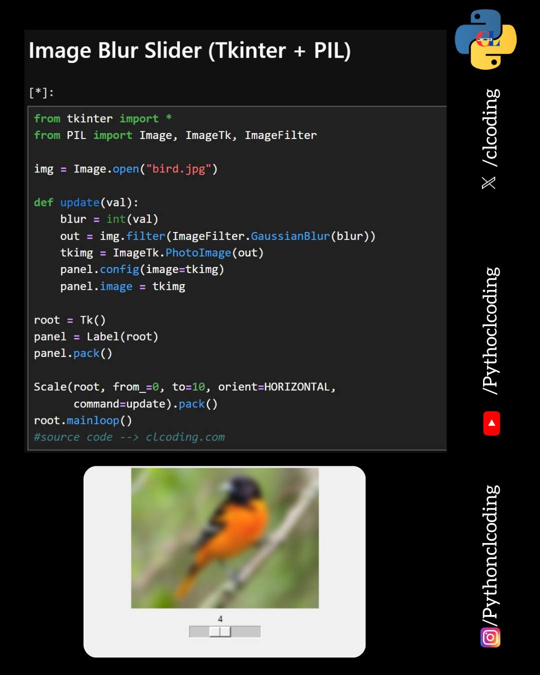 Python - Image Blur Slider (Tkinter + PIL) in Python | Facebook