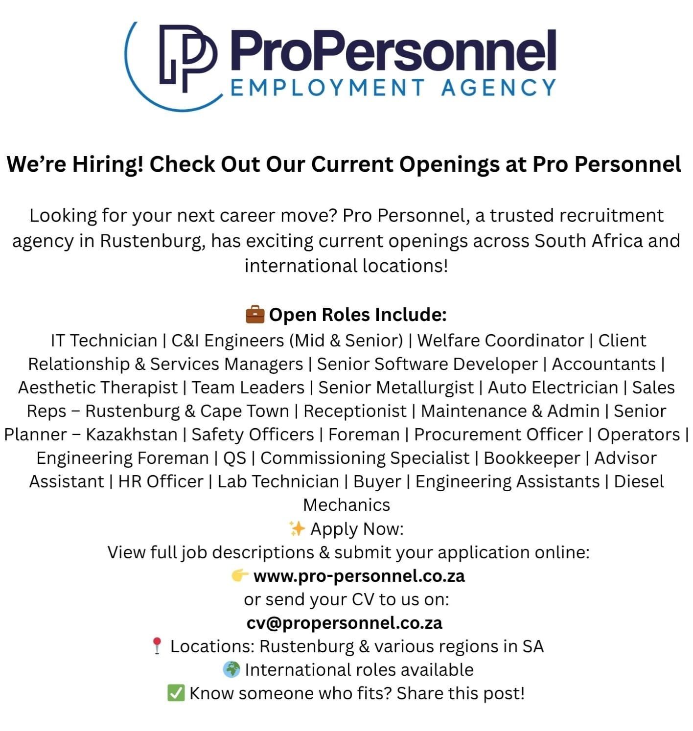 Pro Personnel Employment Agency | Rustenburg