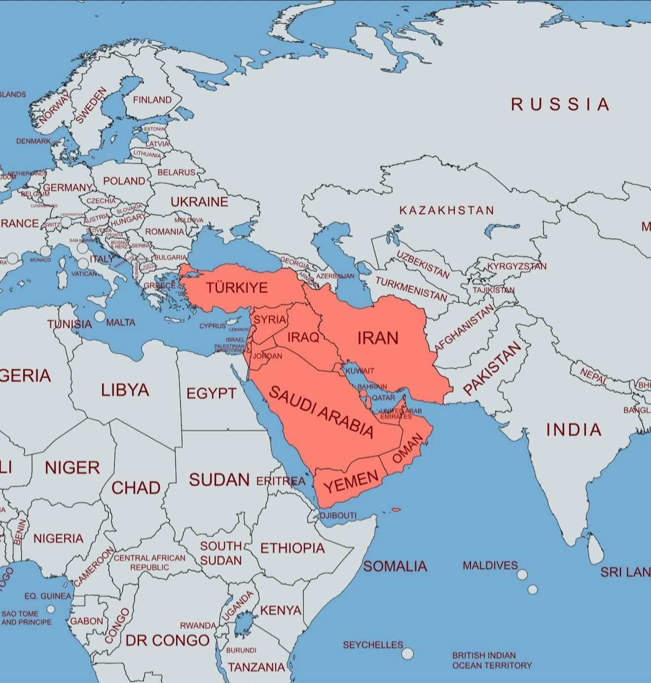 🗺️ Political Map of the Middle East The Middle East — a