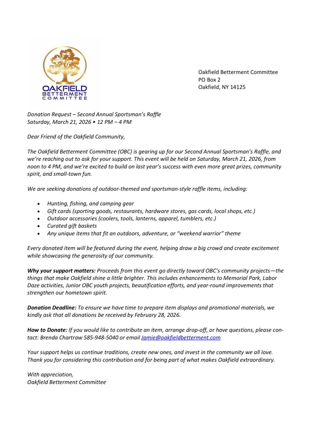 🦌🎟️ OBC Sportsman’s Raffle... - Oakfield Betterment Committee | Facebook