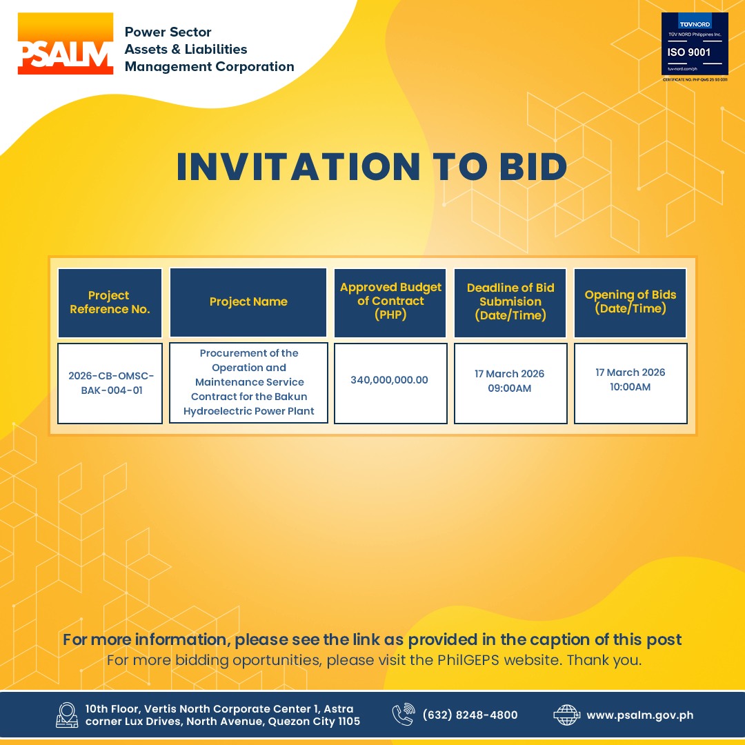 𝙄𝙣𝙫𝙞𝙩𝙖𝙩𝙞𝙤𝙣 𝙩𝙤 𝙗𝙞𝙙 𝙛𝙤𝙧 𝙩𝙝𝙚 𝙋𝙧𝙤𝙘𝙪𝙧𝙚𝙢𝙚𝙣𝙩... - PSALM Corporation | Facebook