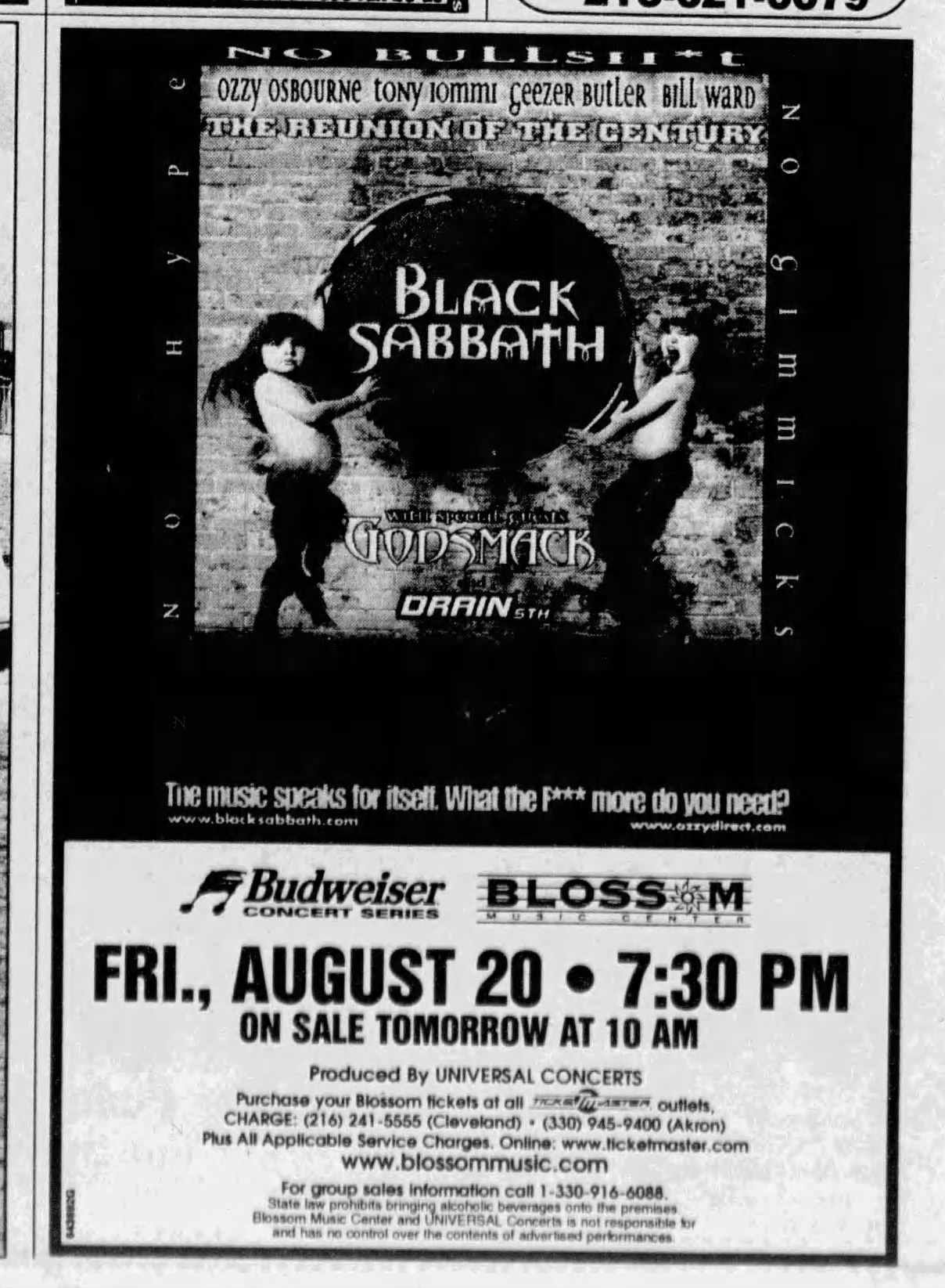 Black Sabbath reunion concert at Blossom Music Center in 1999