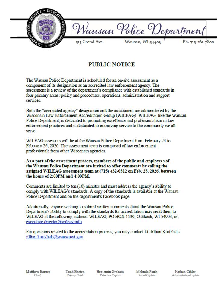 Wausau - PUBLIC NOTICE (2/16/2026) RE: Accreditation Process and Public ...