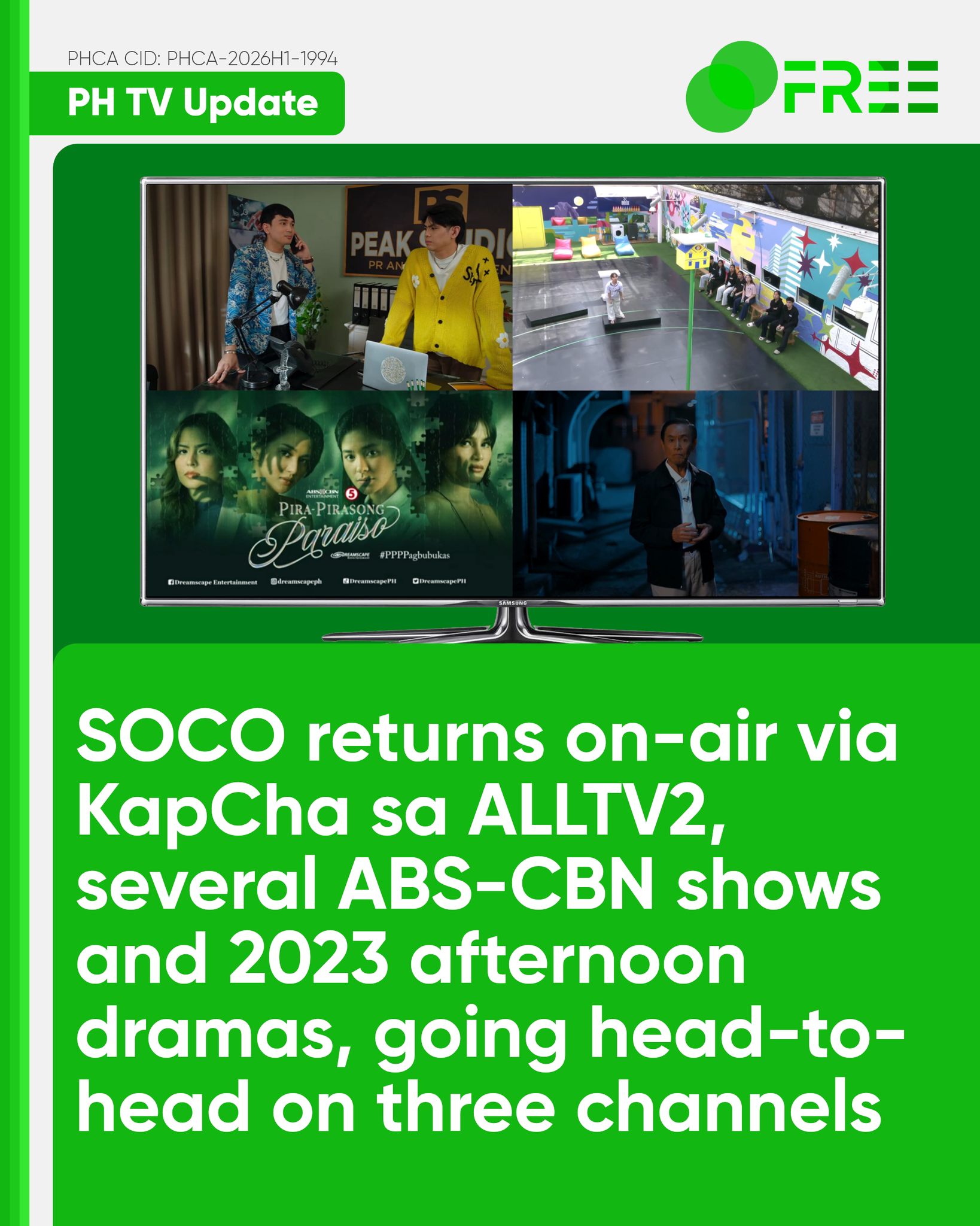 DRPS - DRPS PHCA Free PH TV Update: SOCO returns to free TV, three ...