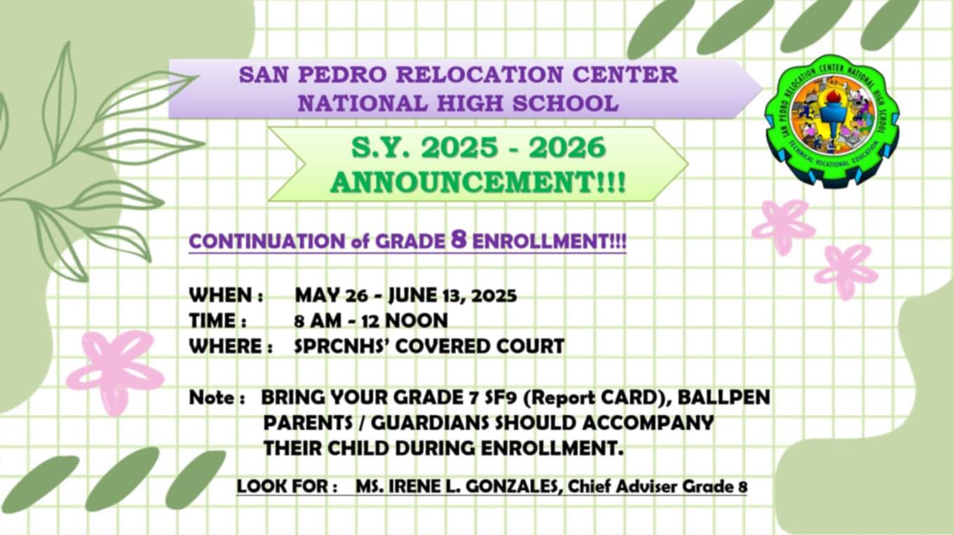 DepEd - ANNOUNCEMENT: Continuation of Grade 8 Enrollment! San Pedro ...