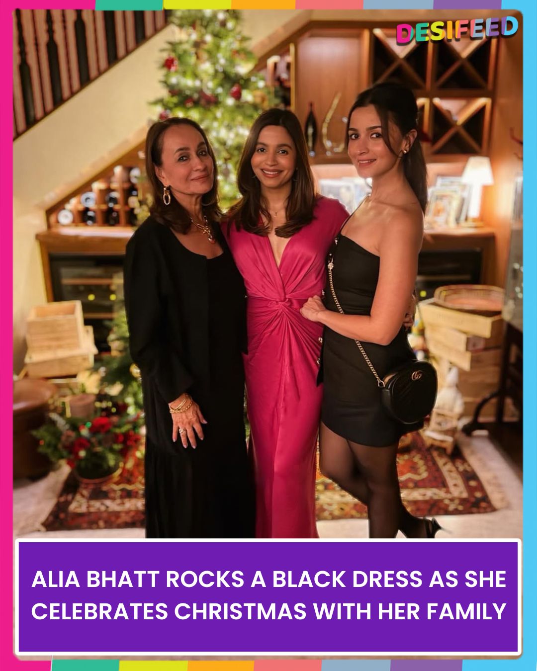 Alia Bhatt Dazzles in a Black Dress While Celebrating Christmas with Her Family #aliabhatt #NeetuKapoor #merrychristmas #FestiveSeason #Desifeed Alia Bhatt added a touch of glamour to her Christmas celebration with family, donning
