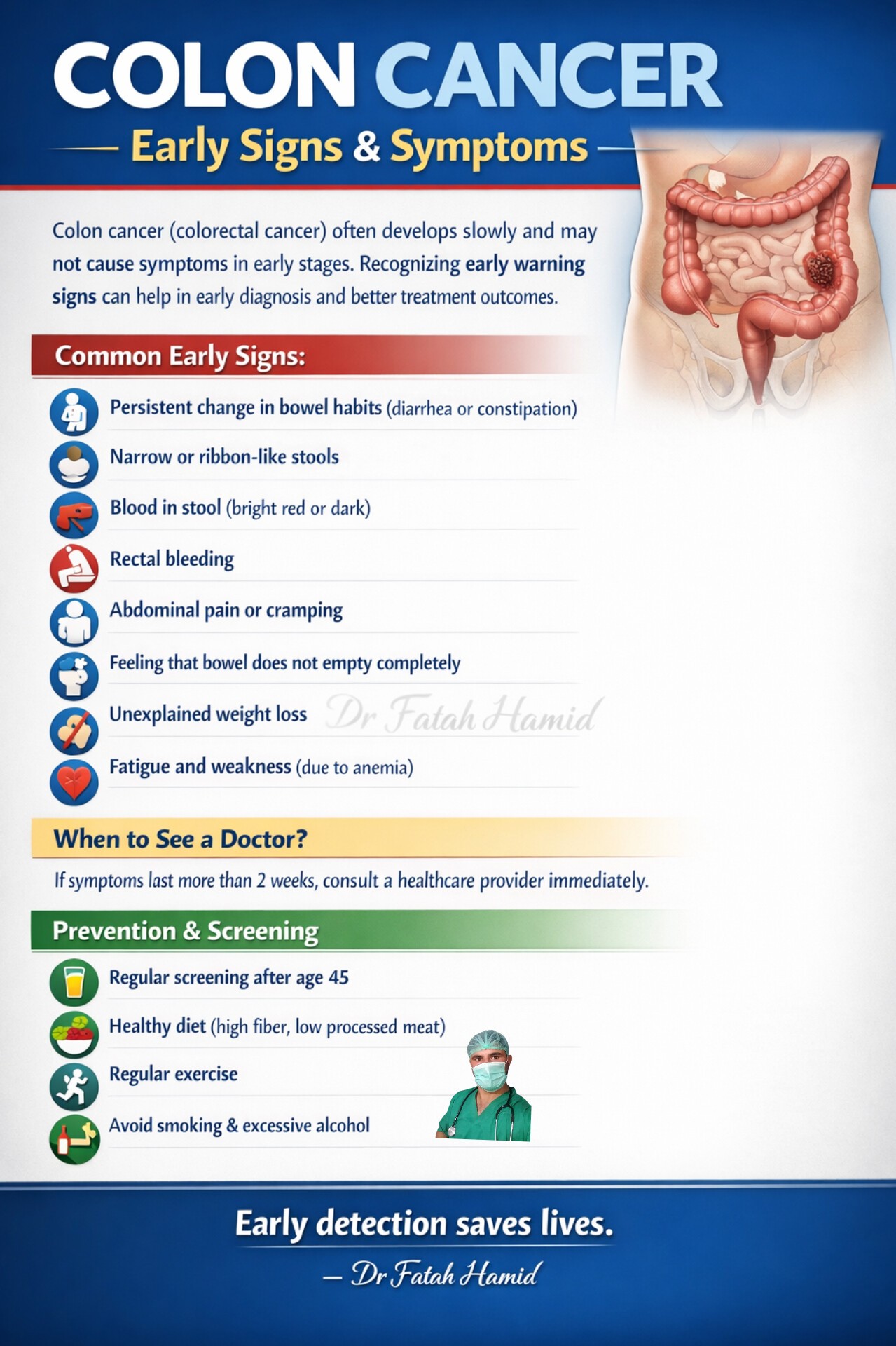 Dr - COLON CANCER Early Signs & Symptoms Colon cancer (colorectal ...