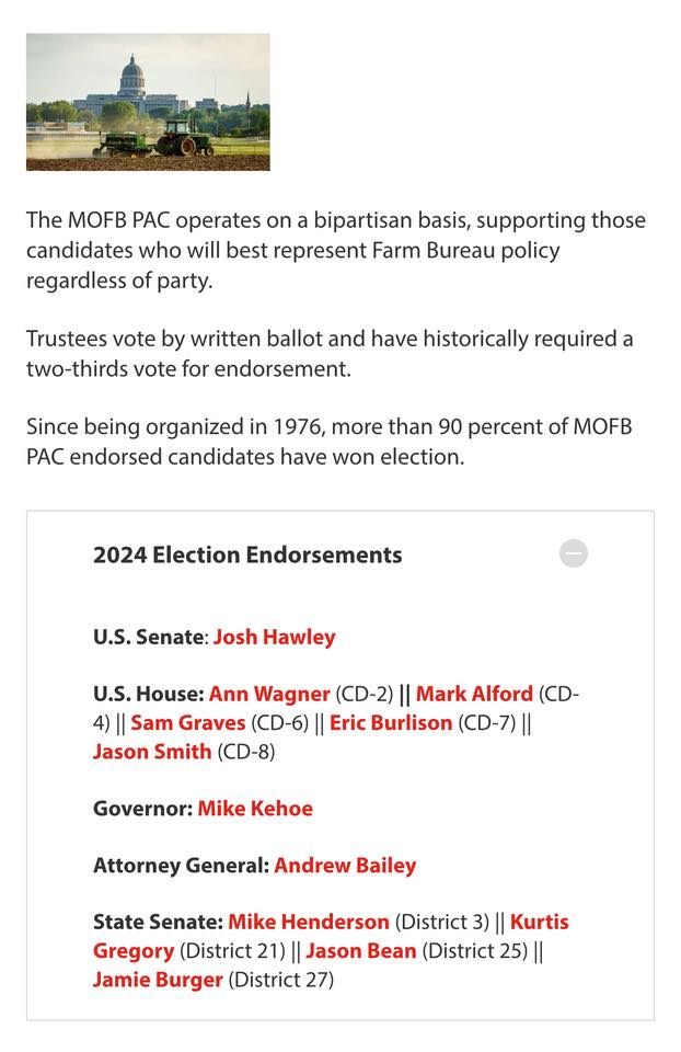 The Missouri Farm Bureau endorsed the... - Piper For Missouri | Facebook