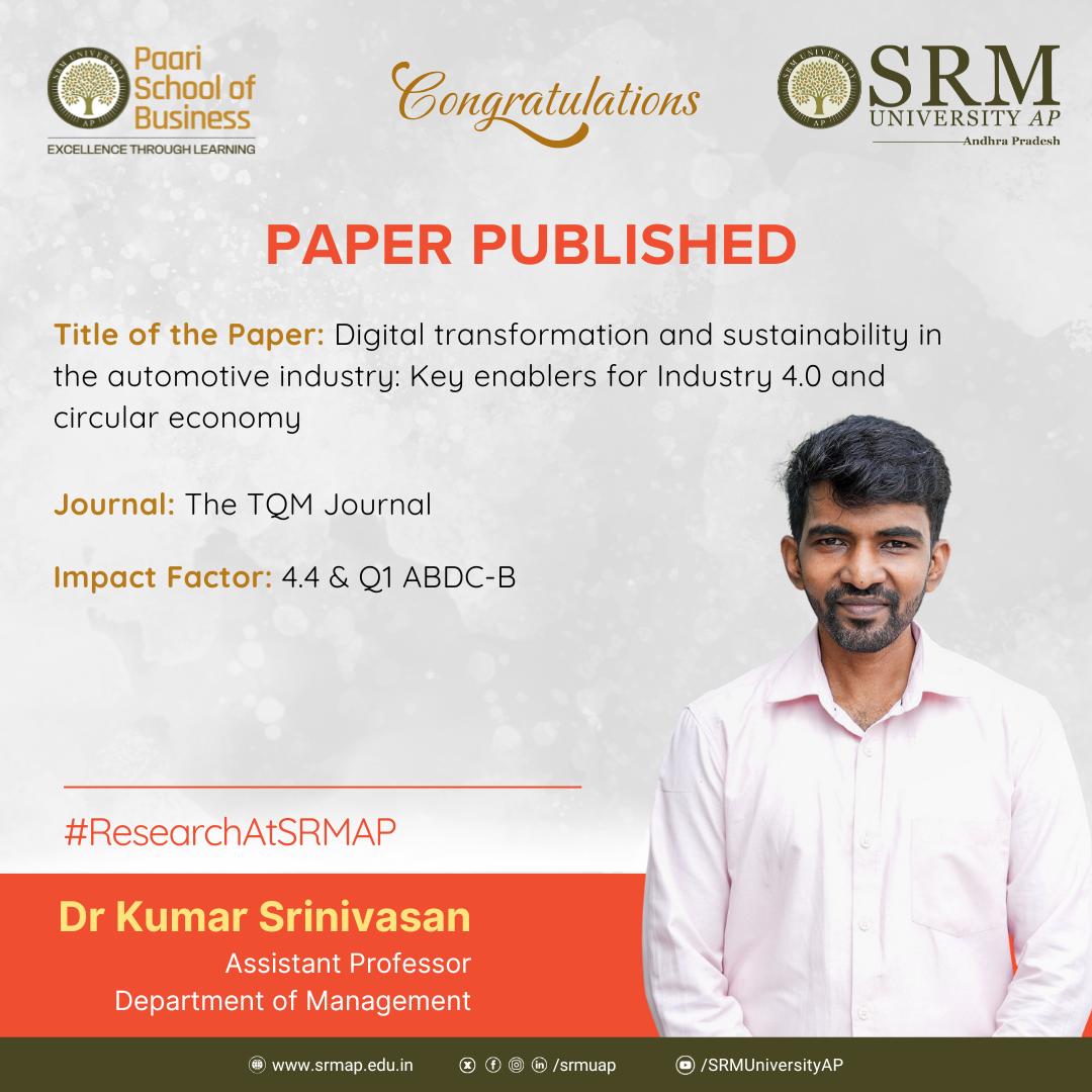 SRM - Dr Kumar Srinivasan, Assistant Professor, Department of ...