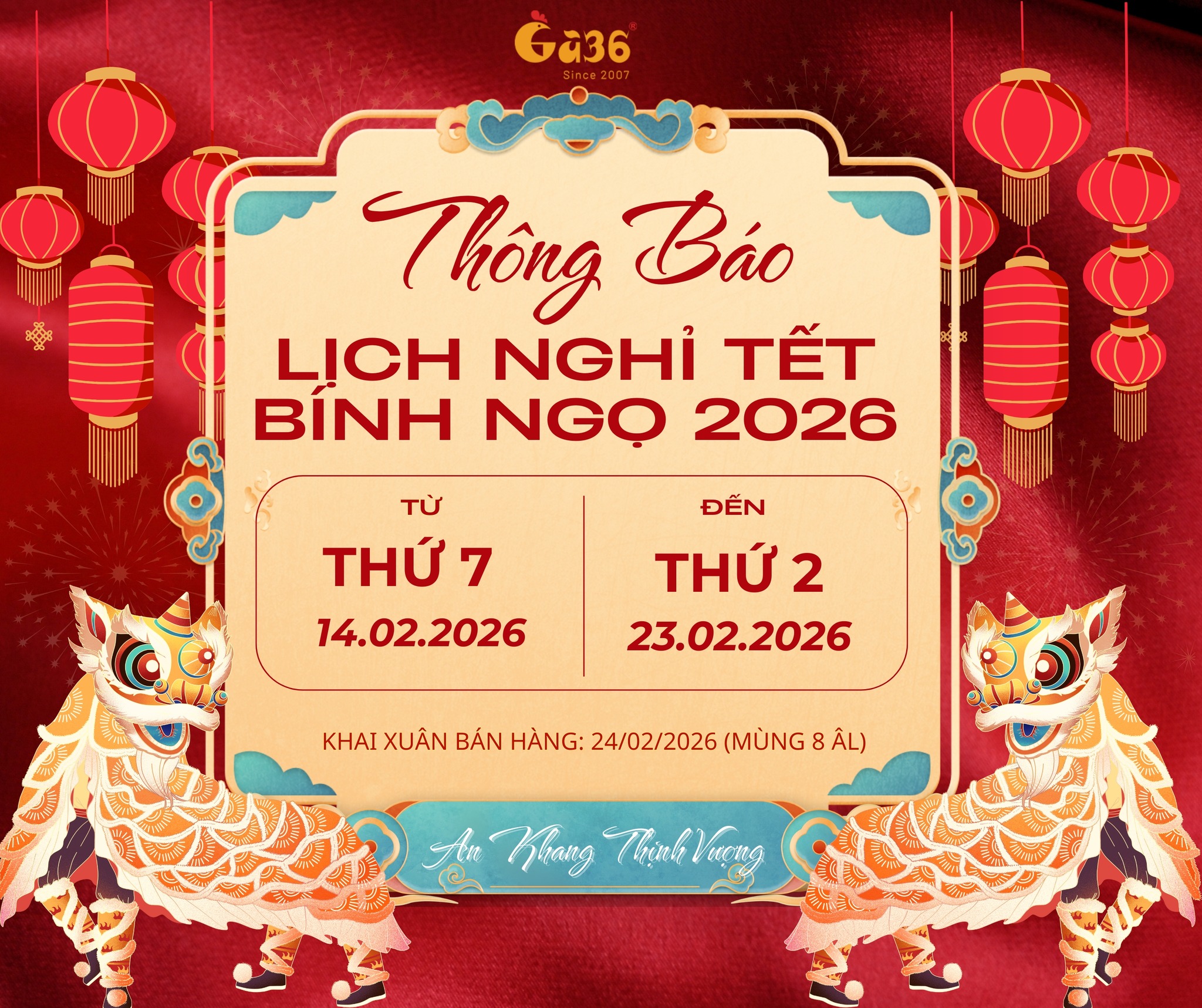 🎊🐔 GÀ36 THÔNG BÁO NGHỈ TẾT... - Gà36 - Phong Vị Thuần Việt | Facebook