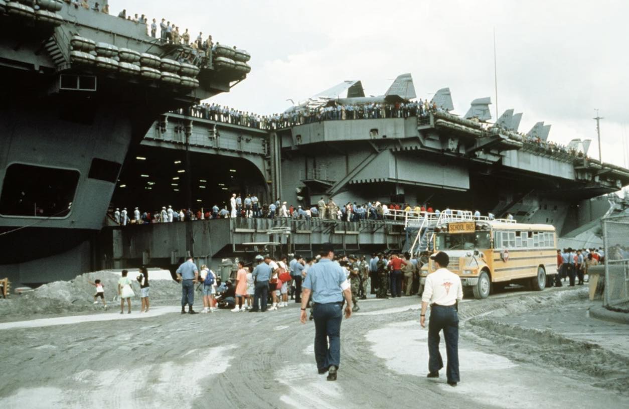 TAGA - Mount Pinatubo evacuees boarding the USS Abraham Lincoln at ...