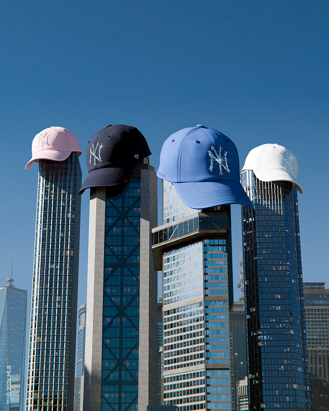 Set against New York's skyline, the New York Yankees baseball cap