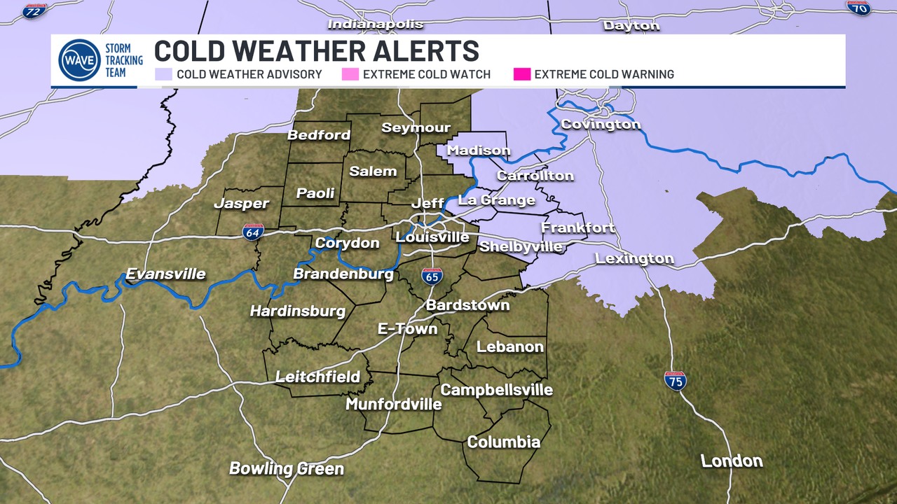 WAVE Weather - Cold Weather Advisory issued for the shaded... | Facebook