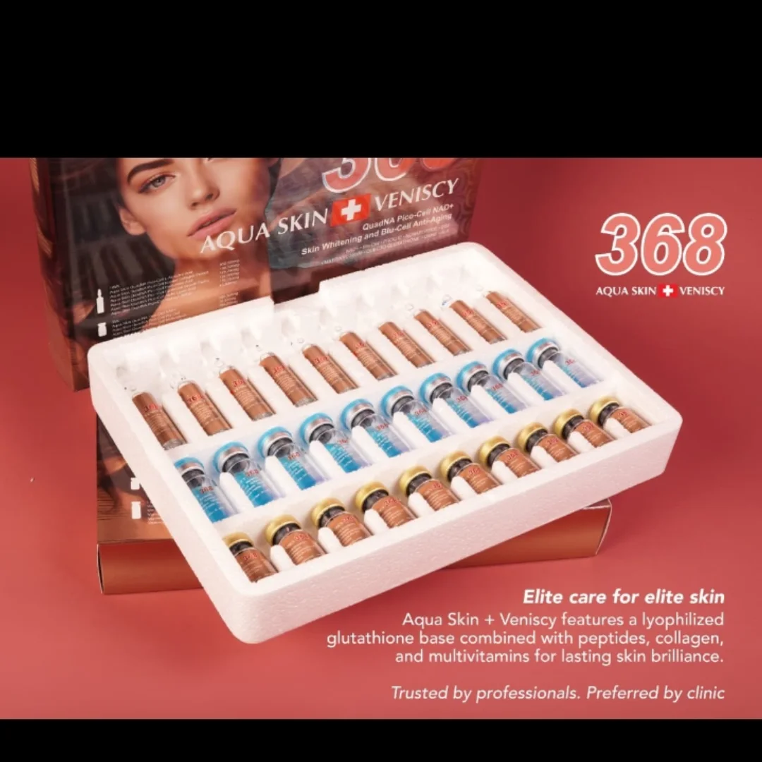 aqua skin veniscy 368 glutathione injection New stock Available, iv kit, 368, 3-in-1 cellular reset, NAD++Quecto -Glutathione+EGF. & All 10 sessions are recommended for best results.. #skintreatment#bodyglow#skintech #faceshine#bodylightingtreatment #dermologest ALL