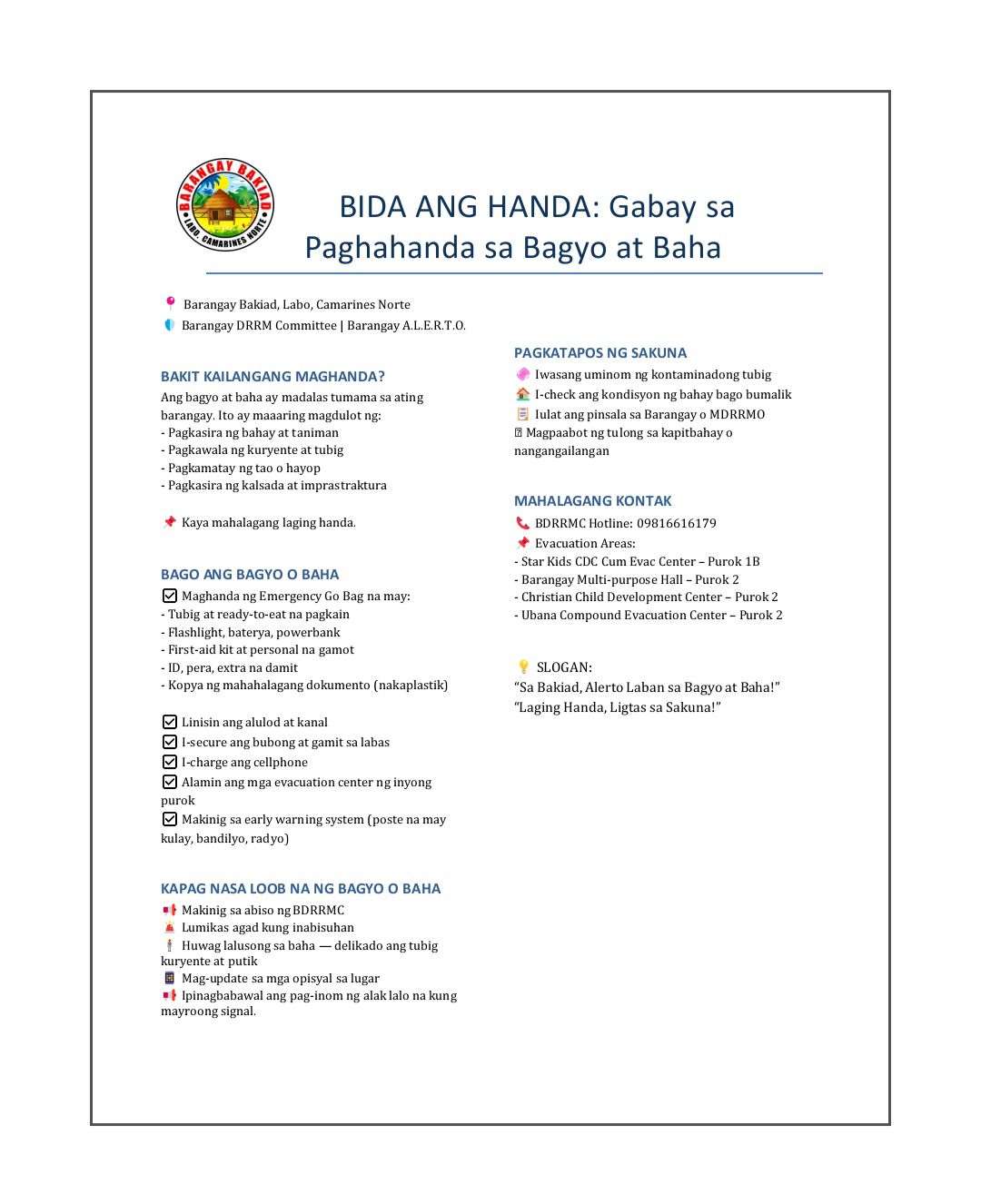 🌪️🌊 BIDA ANG HANDA: Gabay sa... - Barangay Bakiad Labo | Facebook