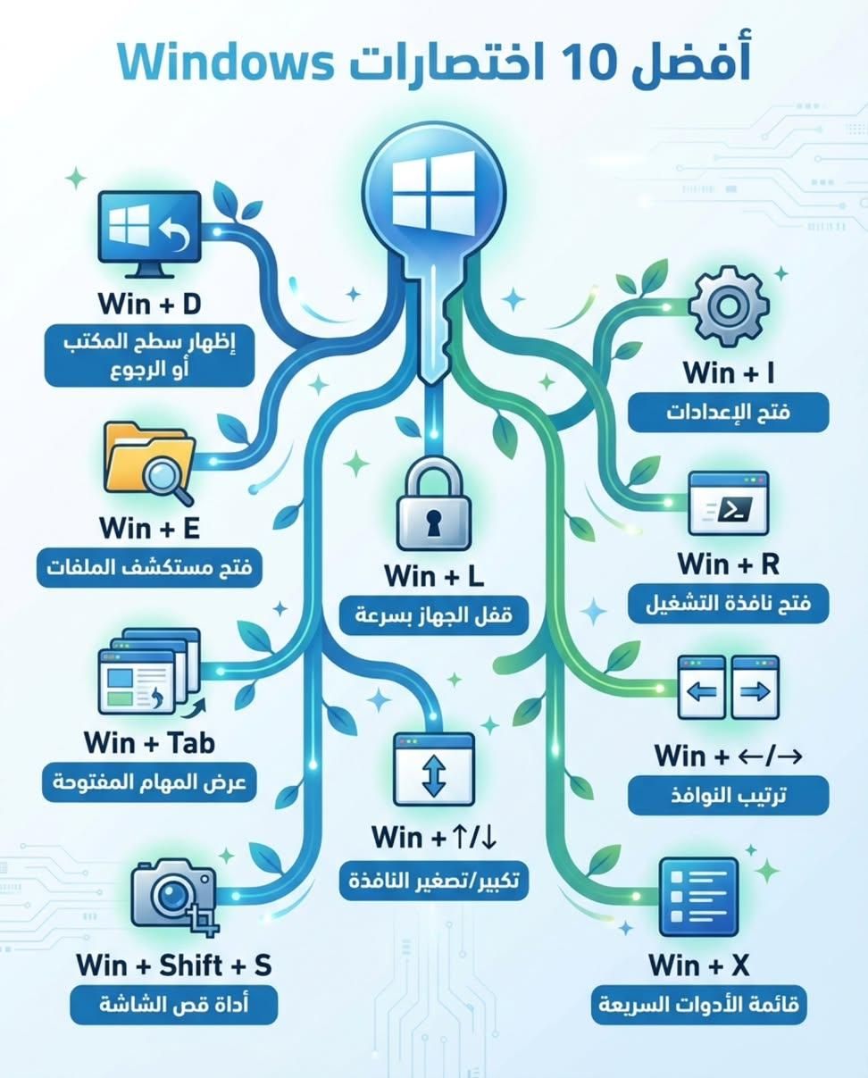 أفضل عشر اختصارات مع مفتاح ويندوز في نظام التشغيل Windows 💡 | Facebook