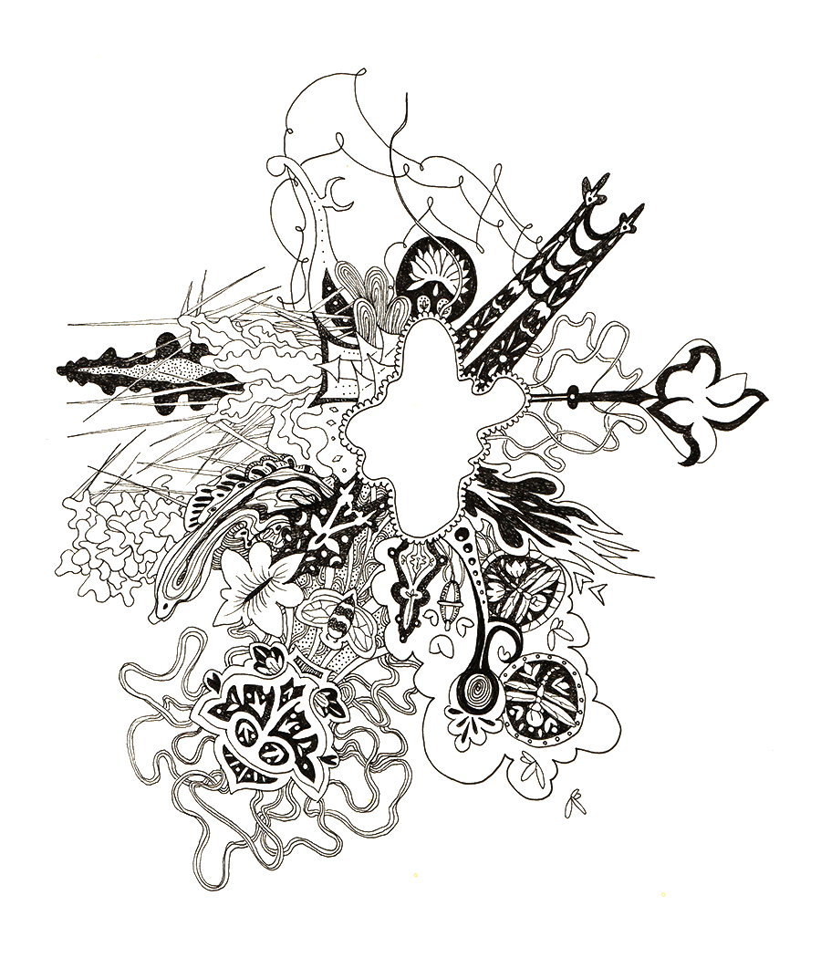 Stir-crazy art: TV signals Zentangle doodle with acrylic markers