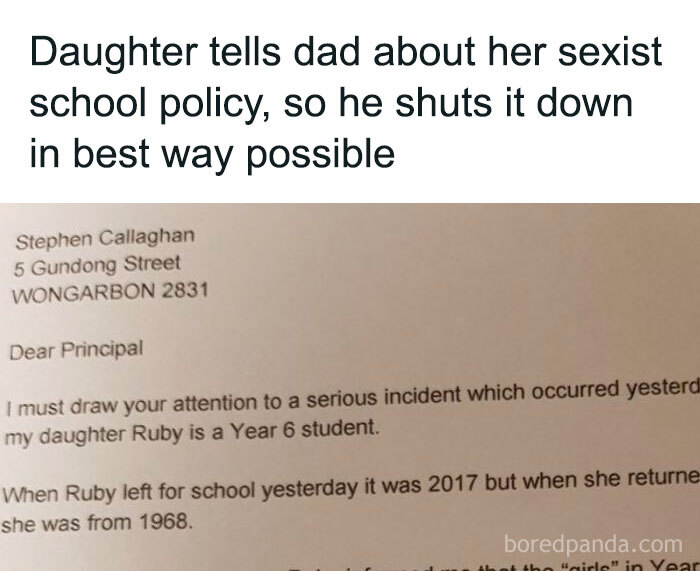 Bored - Daughter tells dad about her sexist school policy, so he shuts ...