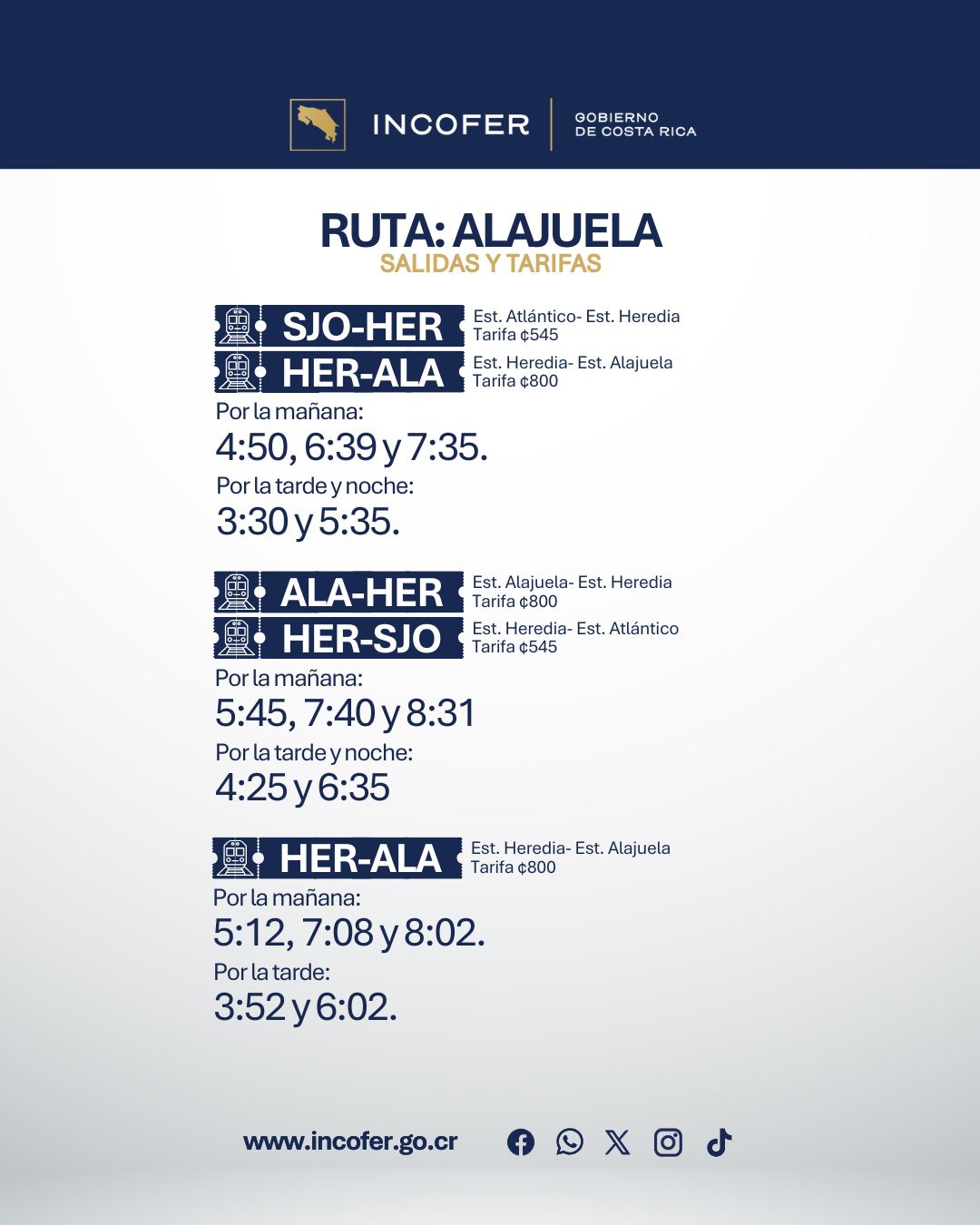 Incofer - 🚨 Pasajeros en ruta hacia y desde ALAJUELA 📣... | Facebook