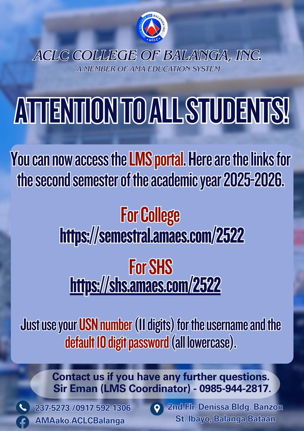 AMA - ANNOUNCEMENT TO ALL STUDENTS! The Learning Management System (LMS ...