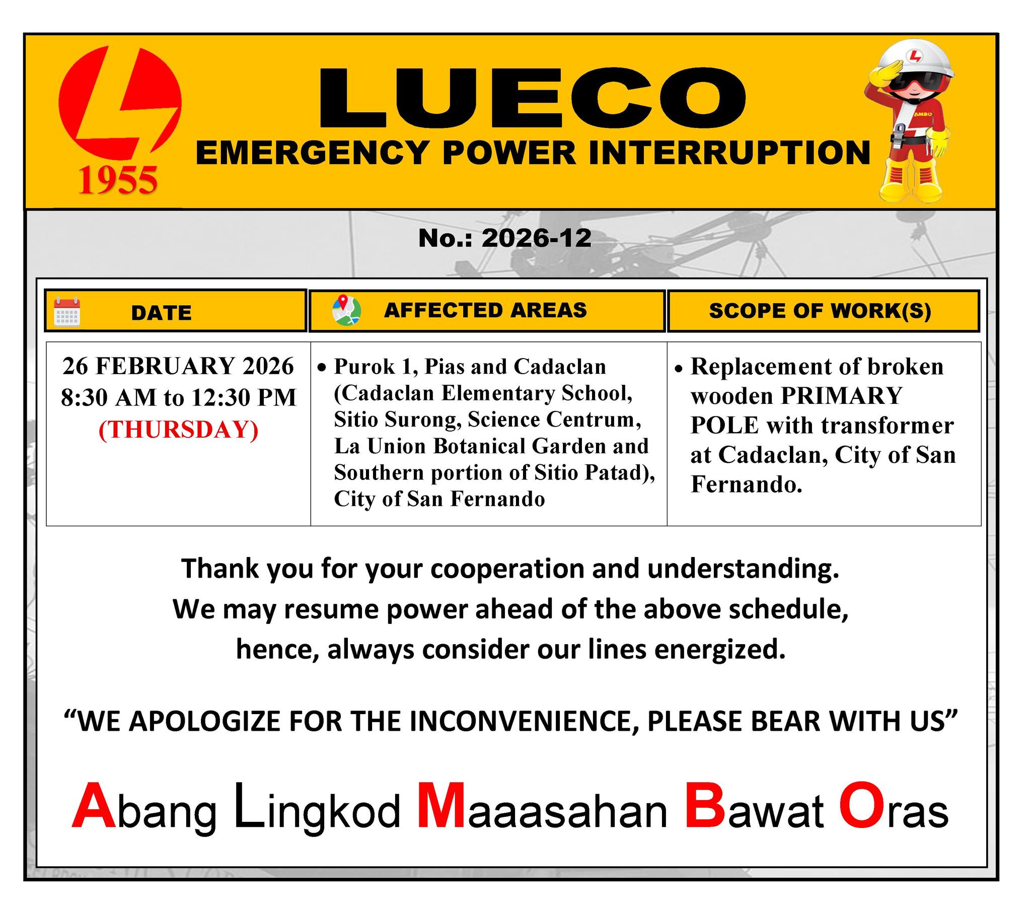 La - LUECO ADVISORY Please be informed that there is an emergency ...