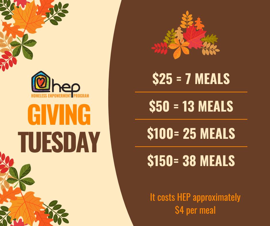 Support HEP on Giving Tuesday to feed the homeless