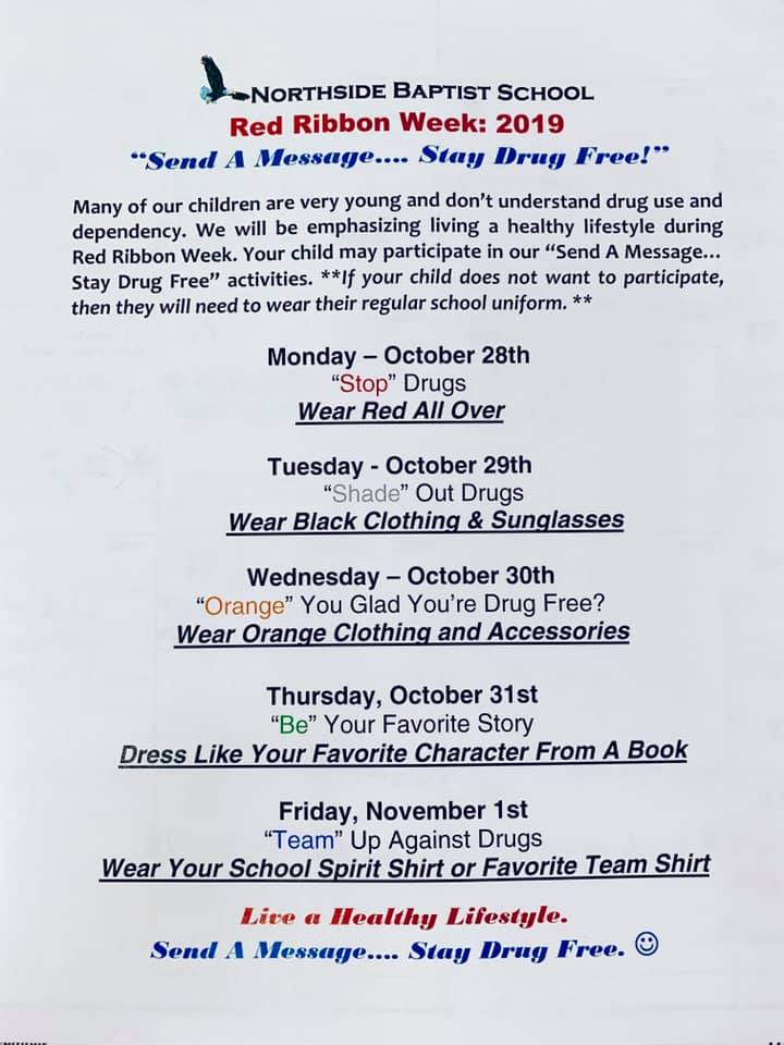 Red Ribbon Week is this week. - Northside Baptist School