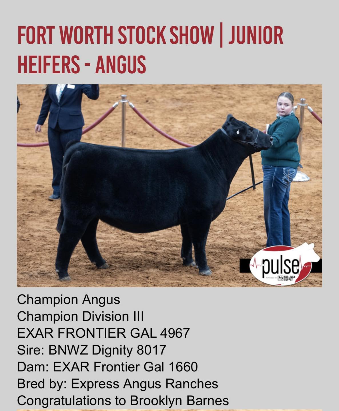 Express - Congratulations to… Brooklyn Barnes & EXAR Frontier Gal 4967 ...