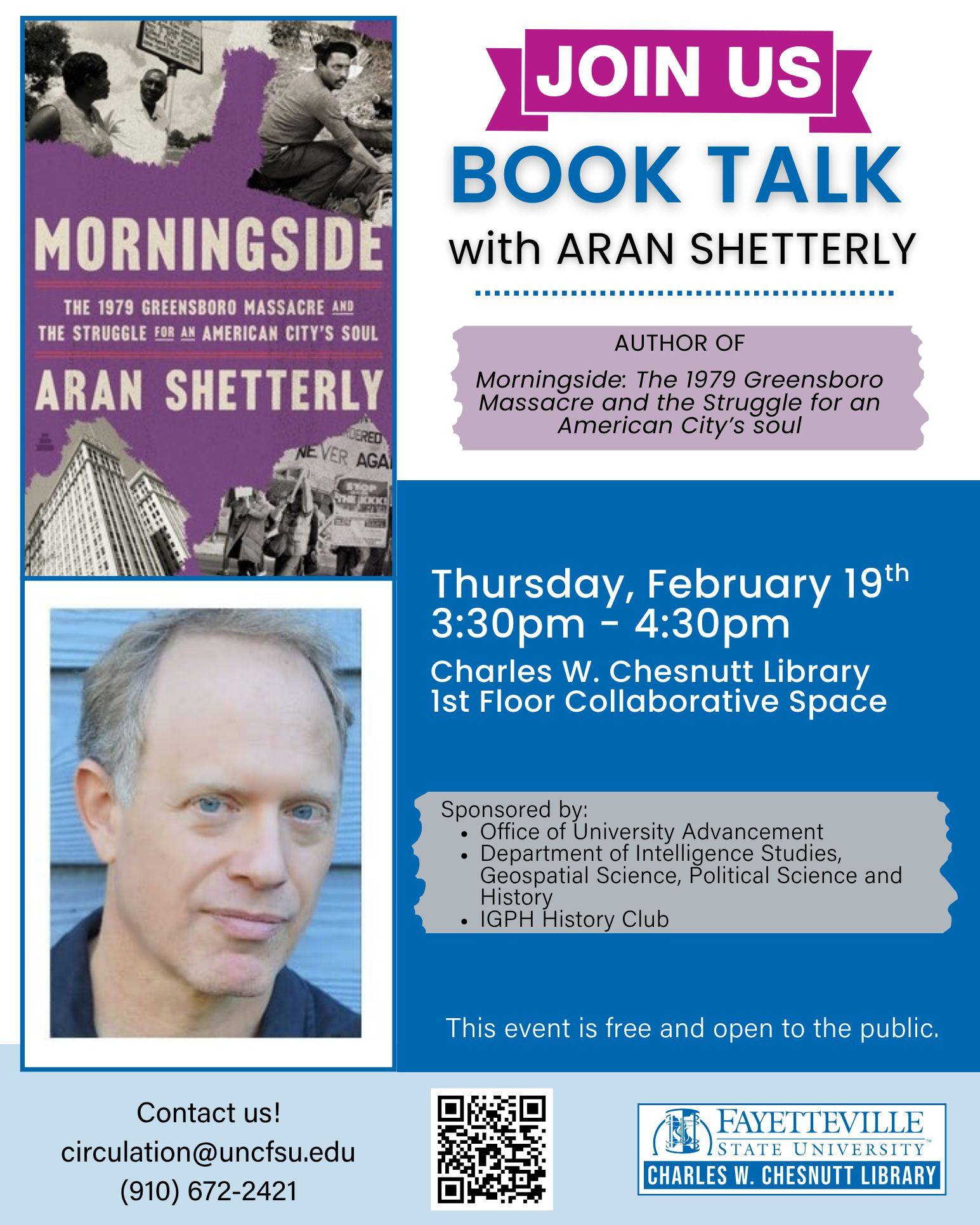 Charles - TODAY at 3:30pm: Join us in welcoming Aran Shetterly for a ...