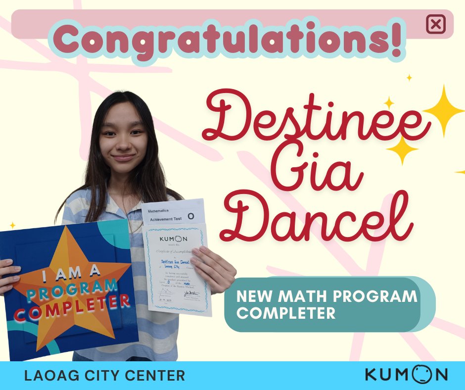 Kumon - CONGRATULATIONS to our newest Math Program Completer, Gia ...