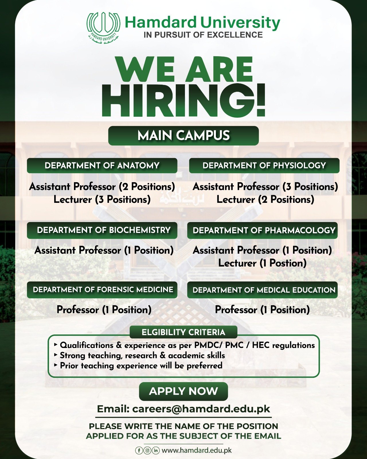 Hamdard University is hiring... - Hamdard University Pakistan | Facebook