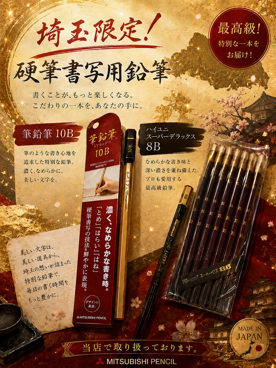 埼玉限定！】 三菱鉛筆 筆鉛筆10B ハイユニスーパーデラックス8B