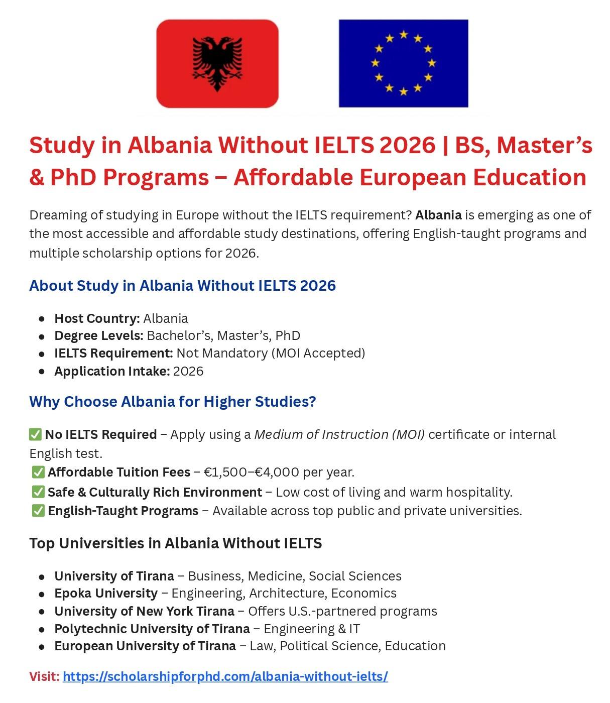 Scholarship - Study in Albania Without IELTS 2026 – Complete Guide ...
