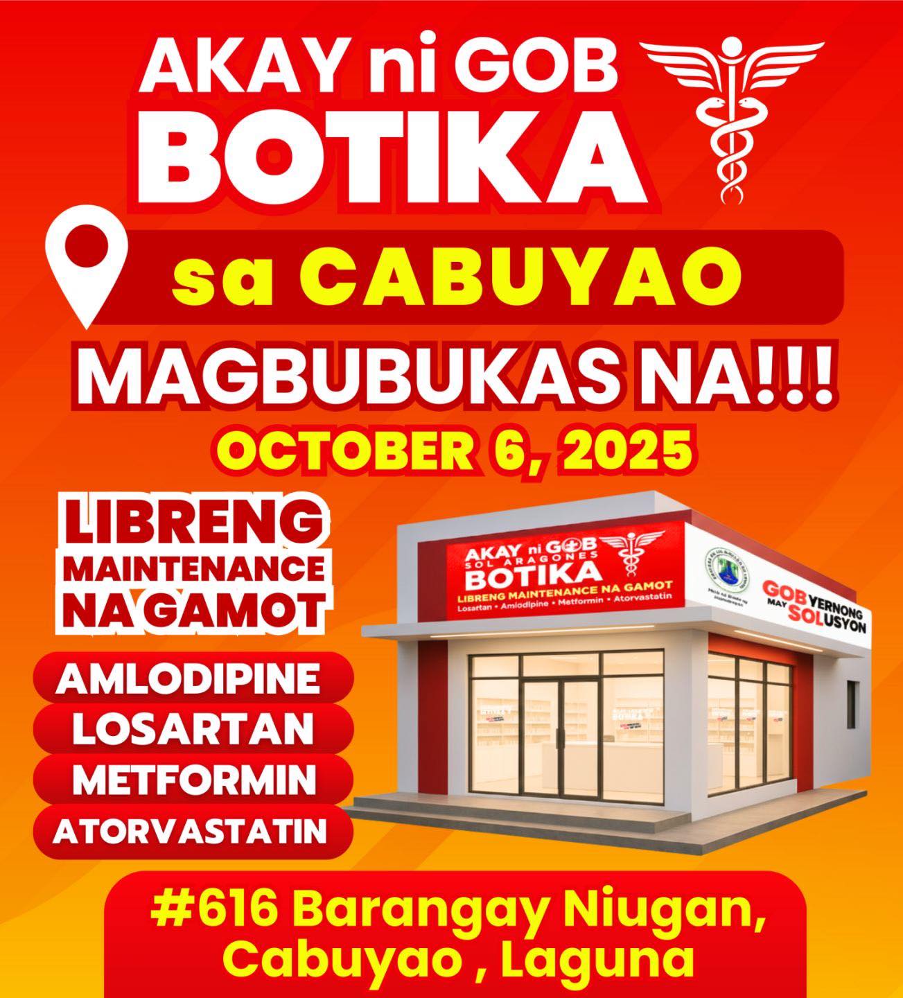 Sol - JUST IN‼️ CABUYAO ANDITO NA ANG AKAY ni GOB BOTIKA‼️ MAGBUBUKAS ...