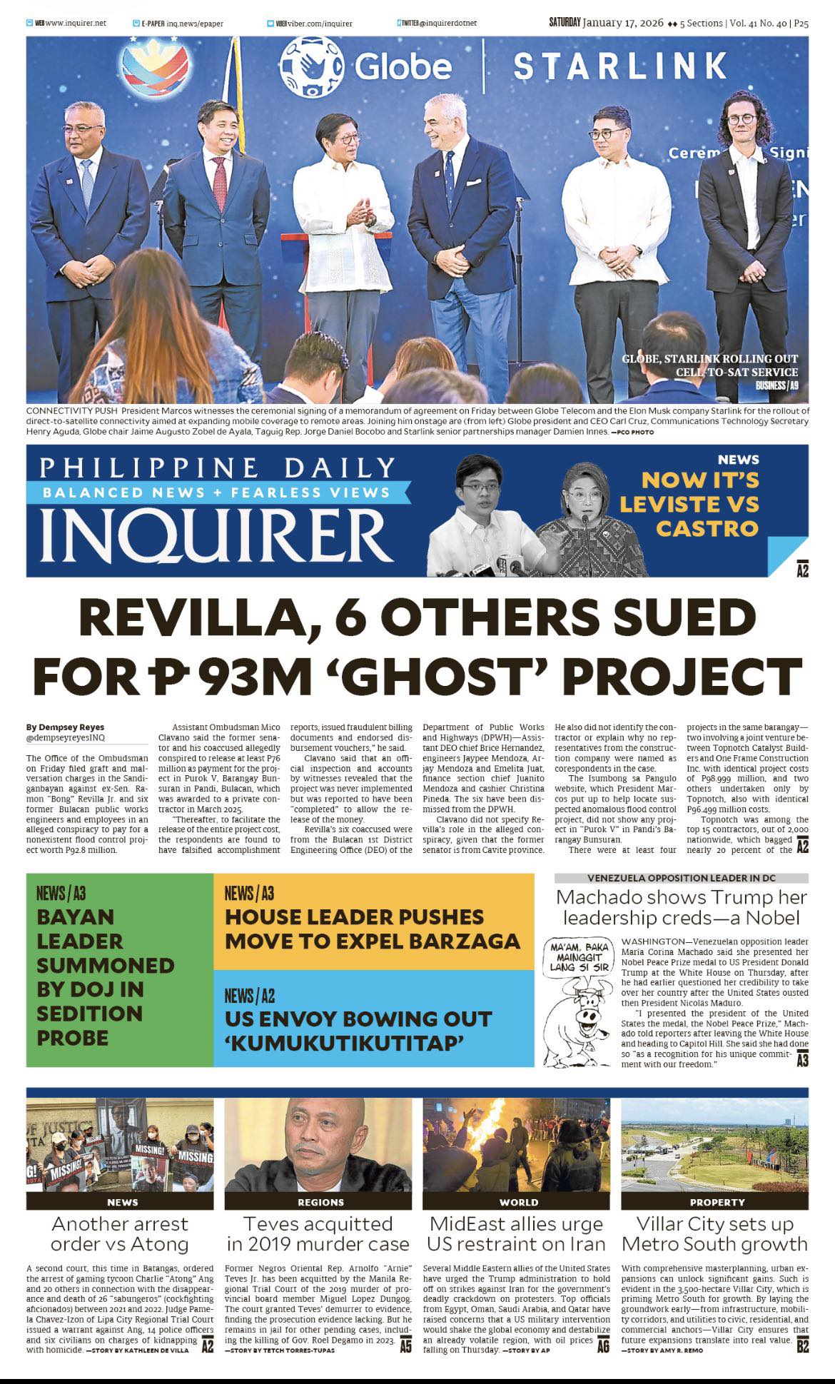 INQUIRER.net - Today's Inquirer front page (January 17, 2026) # ...