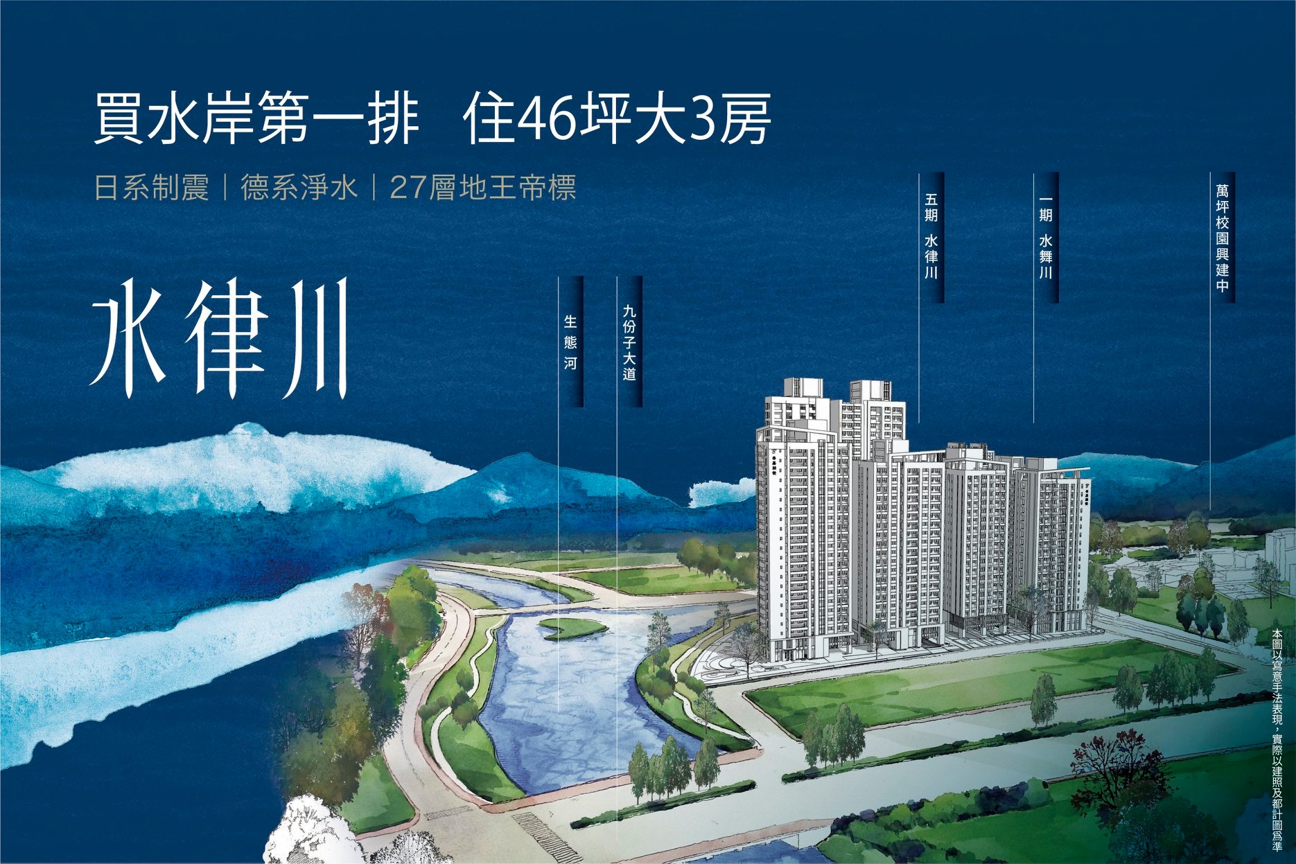 泰嘉開發 - 買水岸首排，住46坪大3房👍 享受生活，不難🏠 從容，是一種生活態度 在【水律川】46坪3房空間...