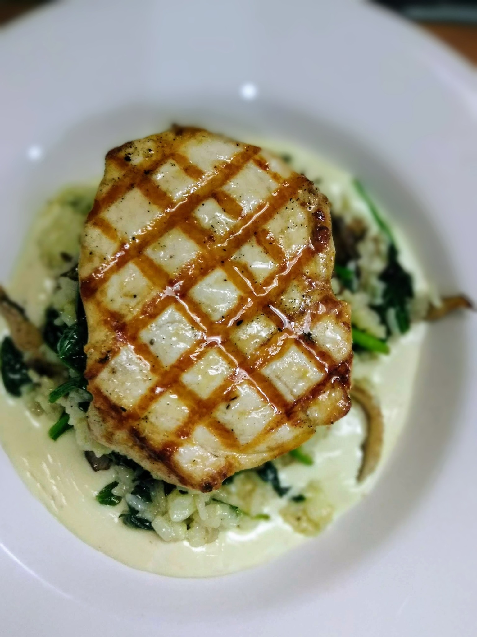Big - Grilled swordfish accompanied with parmesan spinach and shitaki ...